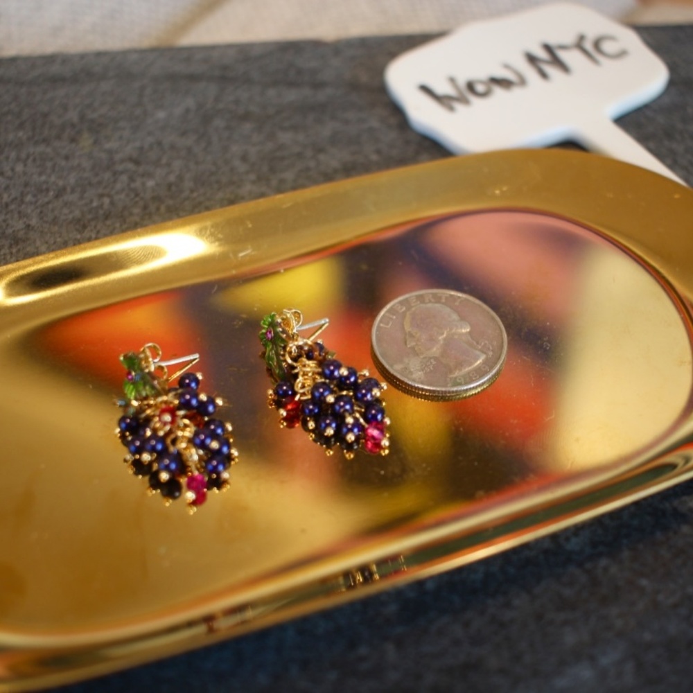 New 14K Grape fun leaf studs dangle drop earrings - Picture 5 of 7